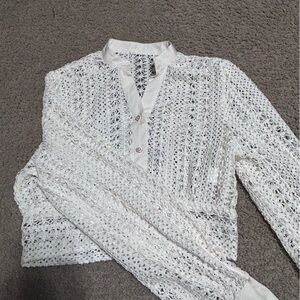 SHEIN White V-Neck Knit Sweater